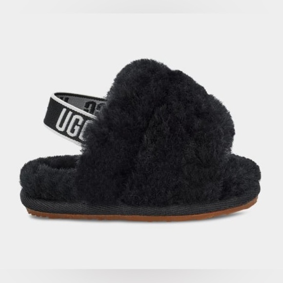 UGG Infant Fluff Yeah Furry Fuzzy Sandals 0/1 XS 0-6 months Black $55 Baby Sized - Picture 2 of 12